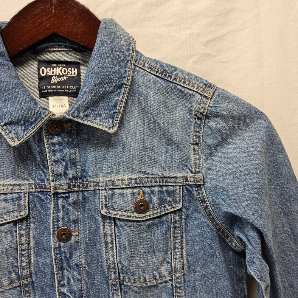OshKosh B'gosh‎ Denim Jacket Kids Size 14 Blue Button Front Trucker Jacket